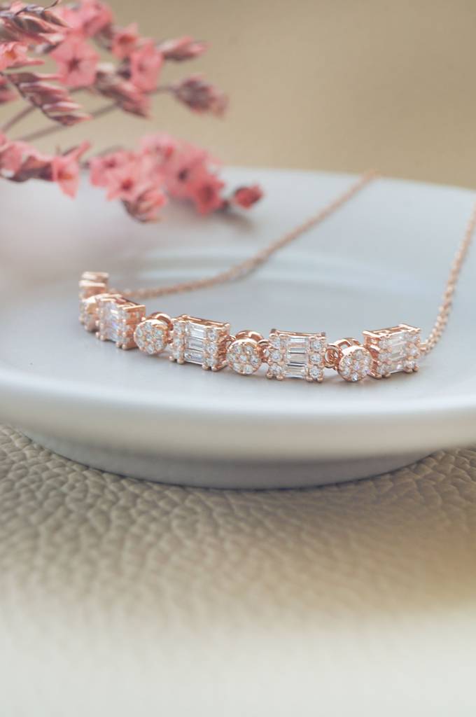 Geometric Glam Rose Gold Plated Sterling Silver Adjustable Bracelet : MZRBP817D1925