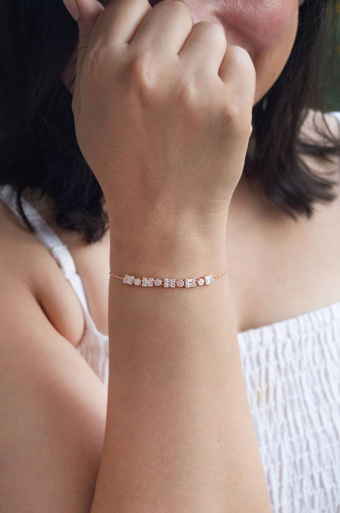 Geometric Glam Rose Gold Plated Sterling Silver Adjustable Bracelet : MZRBP817D1925