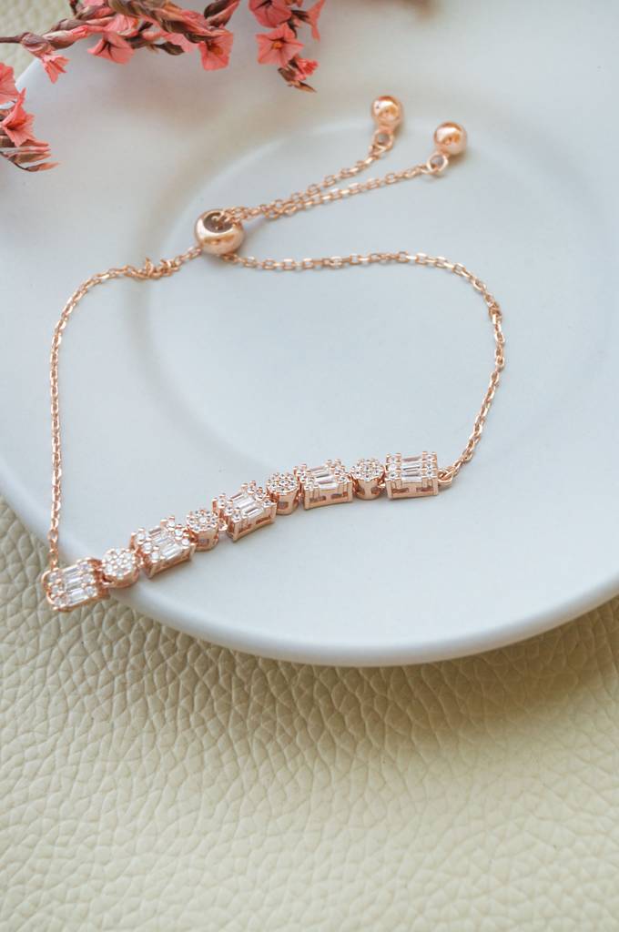 Geometric Glam Rose Gold Plated Sterling Silver Adjustable Bracelet : MZRBP817D1925