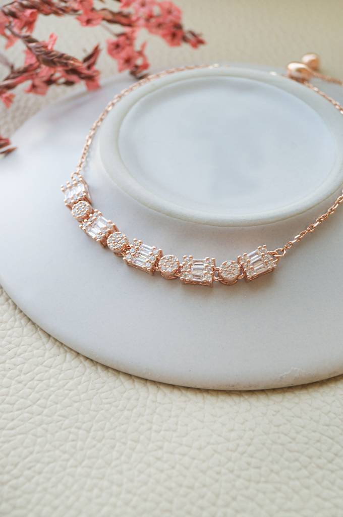 Geometric Glam Rose Gold Plated Sterling Silver Adjustable Bracelet : MZRBP817D1925