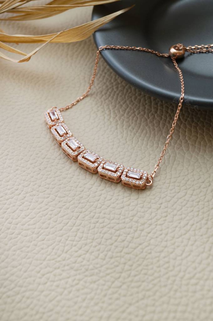 Mannash Linear Sparkle Rose Gold Plated Sterling Silver Adjustable Bracelet : MZRBP818D1926