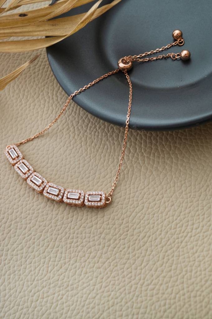 Mannash Linear Sparkle Rose Gold Plated Sterling Silver Adjustable Bracelet : MZRBP818D1926