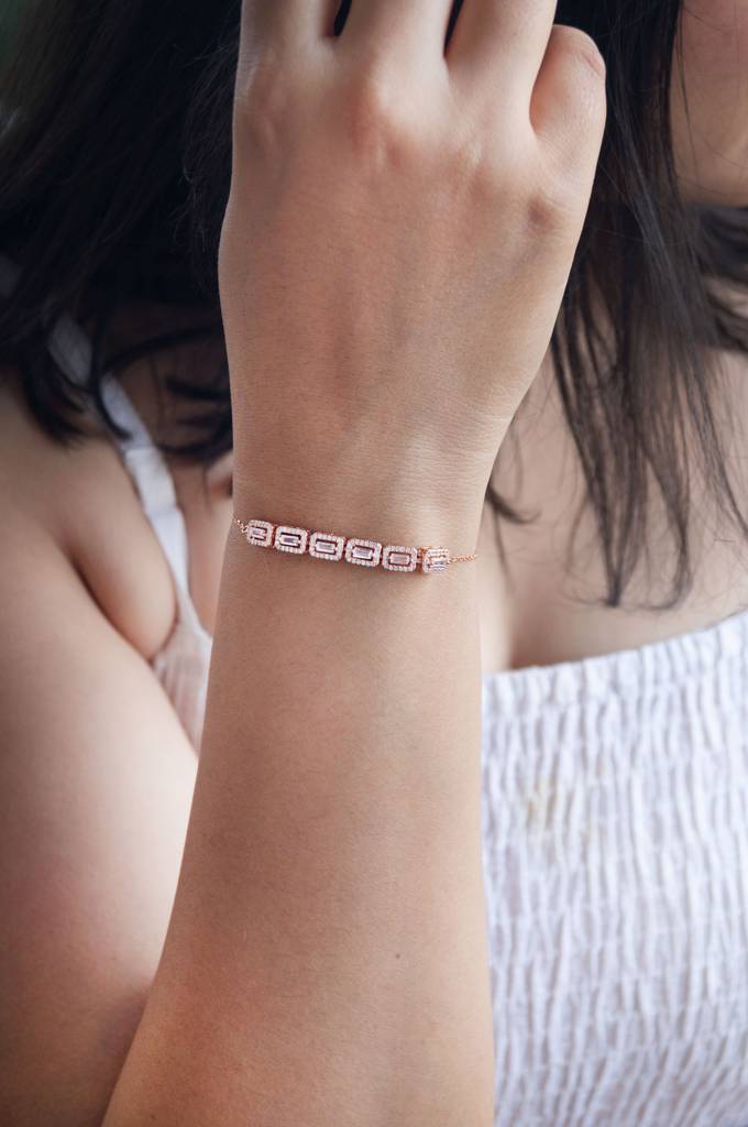 Mannash Linear Sparkle Rose Gold Plated Sterling Silver Adjustable Bracelet : MZRBP818D1926