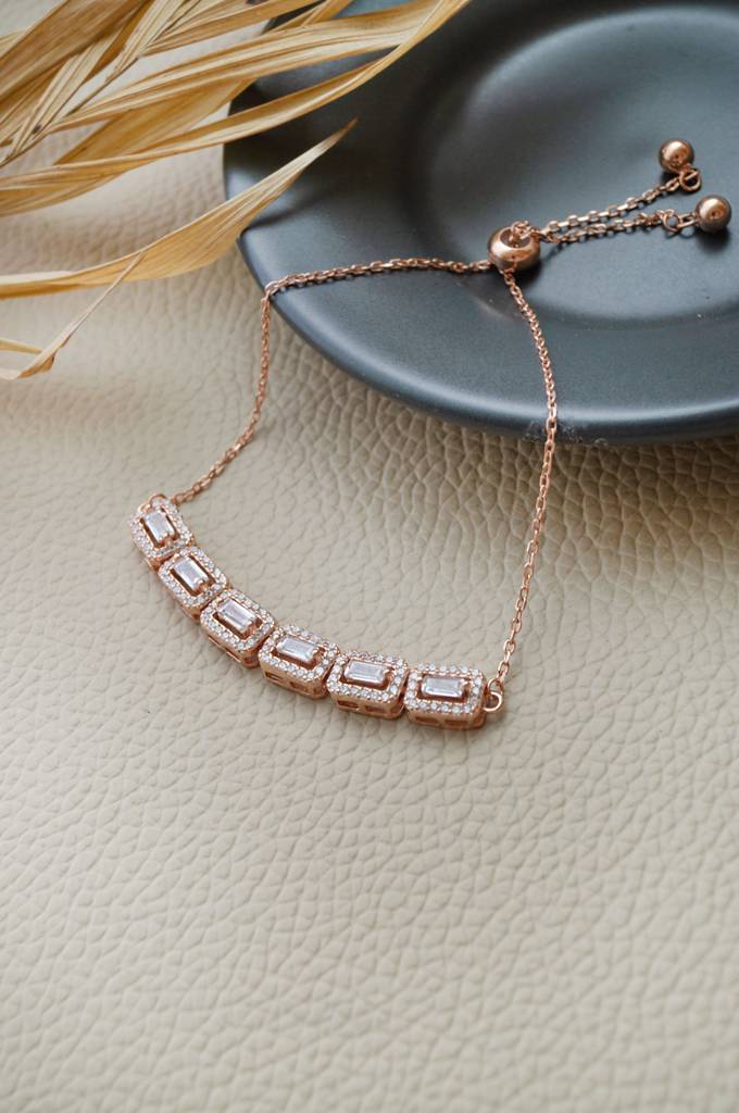Mannash Linear Sparkle Rose Gold Plated Sterling Silver Adjustable Bracelet : MZRBP818D1926