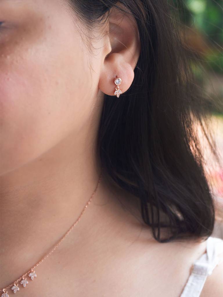 Mannash Charming Leaves Rose Gold Plated Sterling Silver Drop Earrings : MZRED848D1971