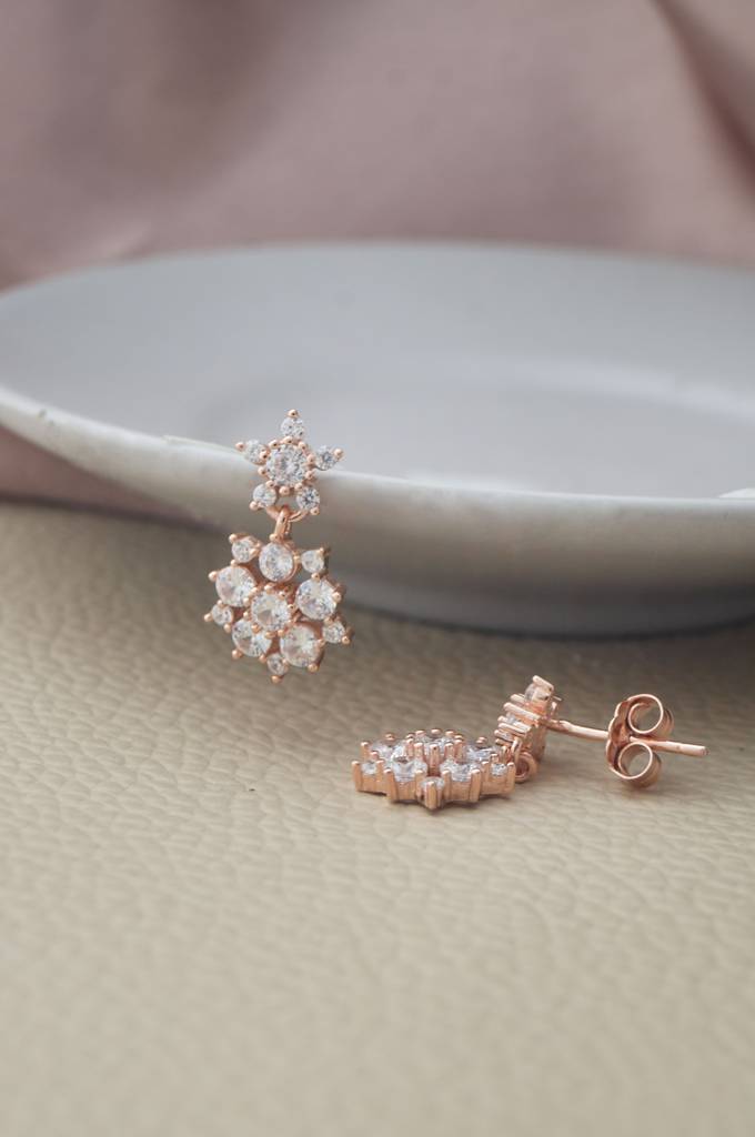 Mannash Twinkling Danglers Rose Gold Plated Sterling Silver Earrings : MZREG719D1702
