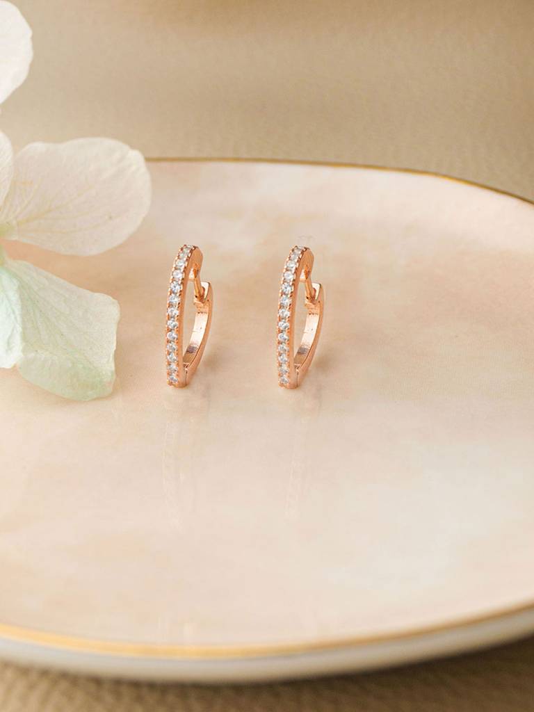Heart Line Rose Gold Plated Sterling Silver Hoop Earrings
