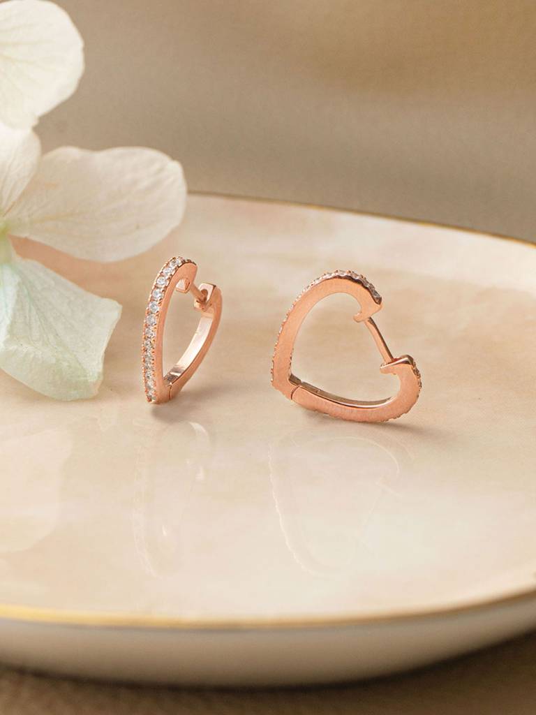 Heart Line Rose Gold Plated Sterling Silver Hoop Earrings