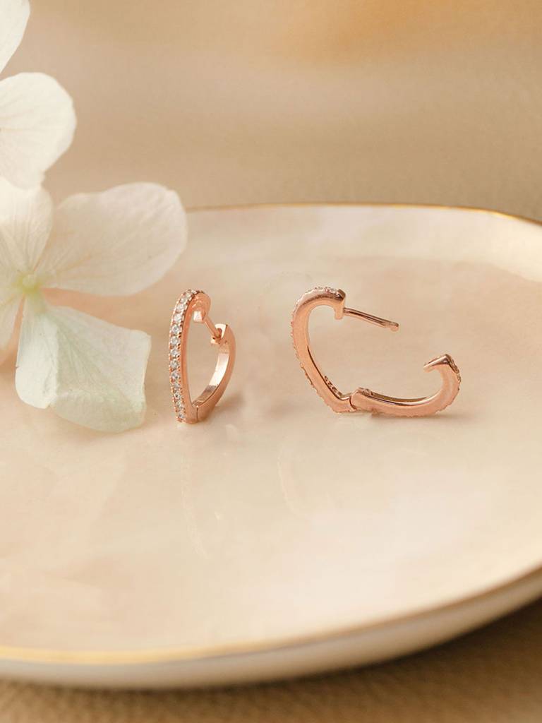 Heart Line Rose Gold Plated Sterling Silver Hoop Earrings