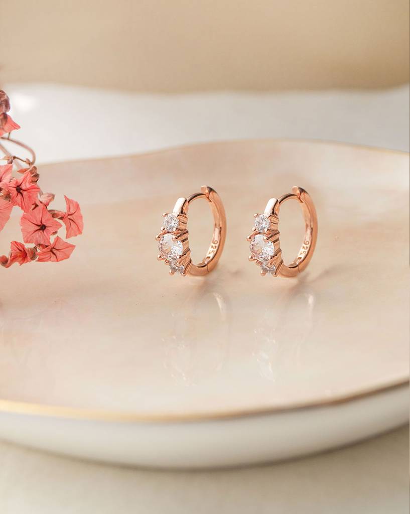 Past Present And Future Rose Gold Plated Sterling Silver Hoop Earrings : MZREH560D1324
