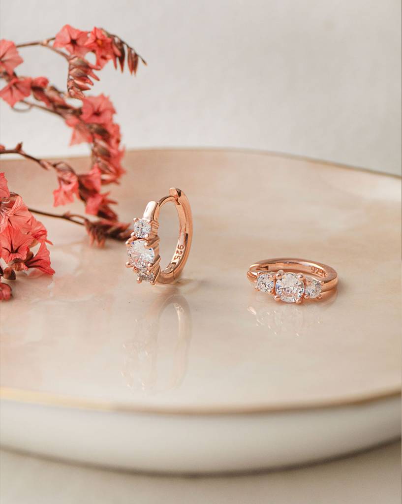 Past Present And Future Rose Gold Plated Sterling Silver Hoop Earrings : MZREH560D1324