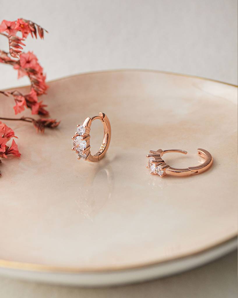 Past Present And Future Rose Gold Plated Sterling Silver Hoop Earrings : MZREH560D1324