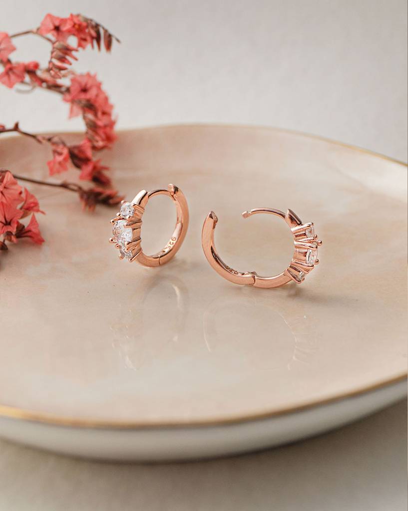 Past Present And Future Rose Gold Plated Sterling Silver Hoop Earrings : MZREH560D1324