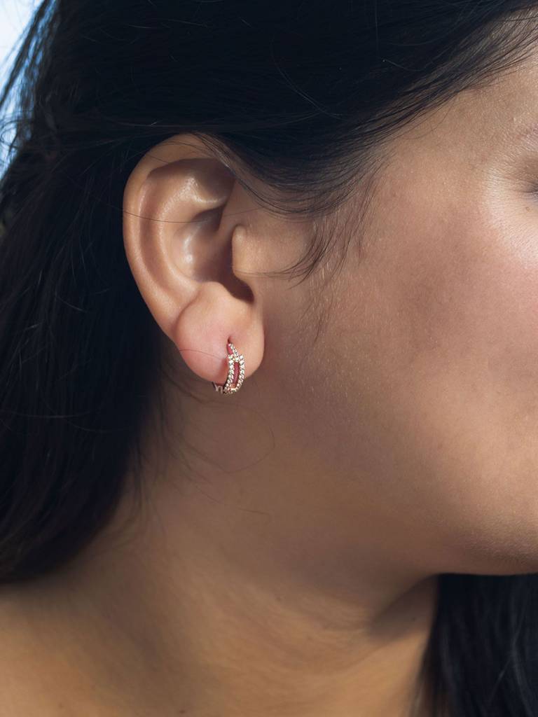 Interlinked Trendy Rose Gold Plated Sterling Silver French Hoop Earrings : MZREH609D1459