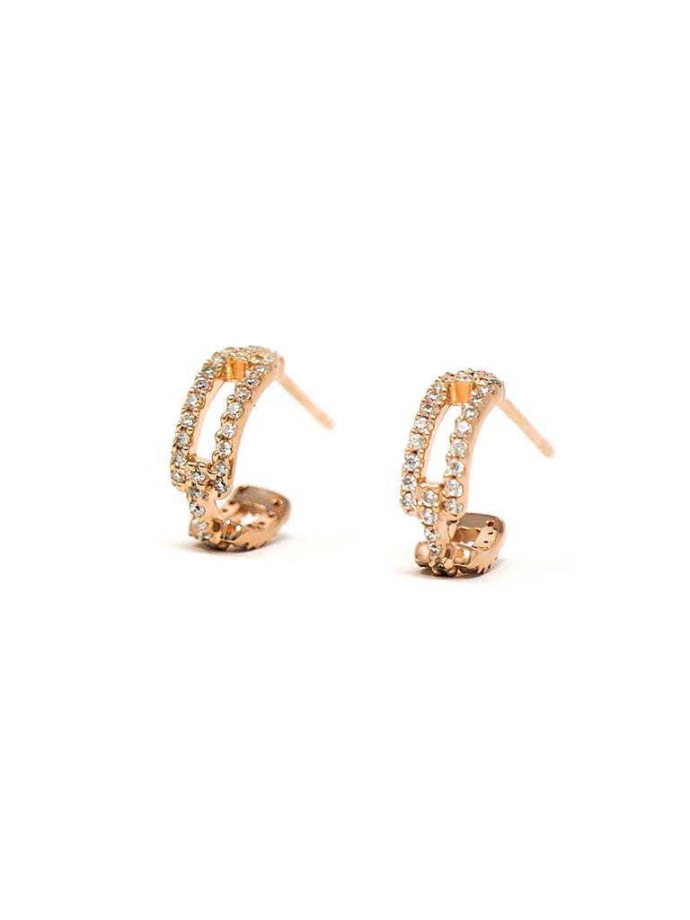 Interlinked Trendy Rose Gold Plated Sterling Silver French Hoop Earrings : MZREH609D1459