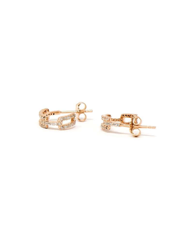 Interlinked Trendy Rose Gold Plated Sterling Silver French Hoop Earrings : MZREH609D1459