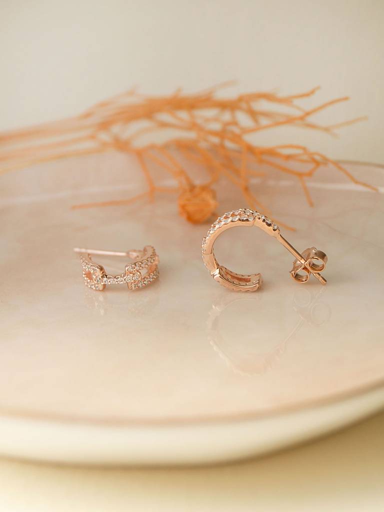 Interlinked Trendy Rose Gold Plated Sterling Silver French Hoop Earrings : MZREH609D1459