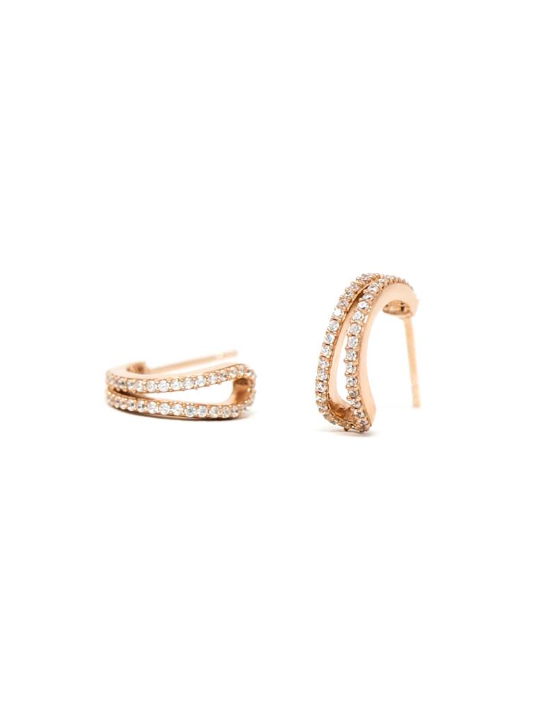 Shining Dual Glam Gold Plated Sterling Silver French Hoop Earrings : MZREH614D1468
