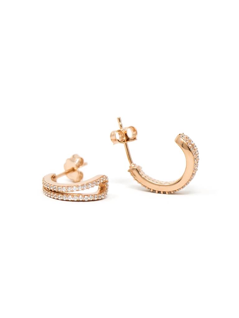 Shining Dual Glam Gold Plated Sterling Silver French Hoop Earrings : MZREH614D1468