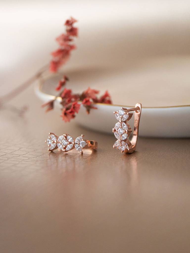 Flower Decoded Rose Gold Plated Sterling Silver Hoop Earrings : MZREH707D1682