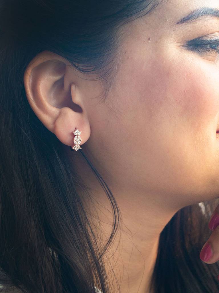 Flower Decoded Rose Gold Plated Sterling Silver Hoop Earrings : MZREH707D1682