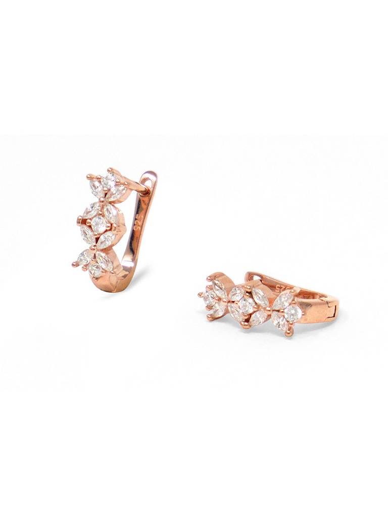 Flower Decoded Rose Gold Plated Sterling Silver Hoop Earrings : MZREH707D1682