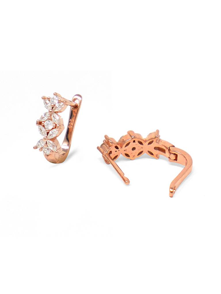 Flower Decoded Rose Gold Plated Sterling Silver Hoop Earrings : MZREH707D1682