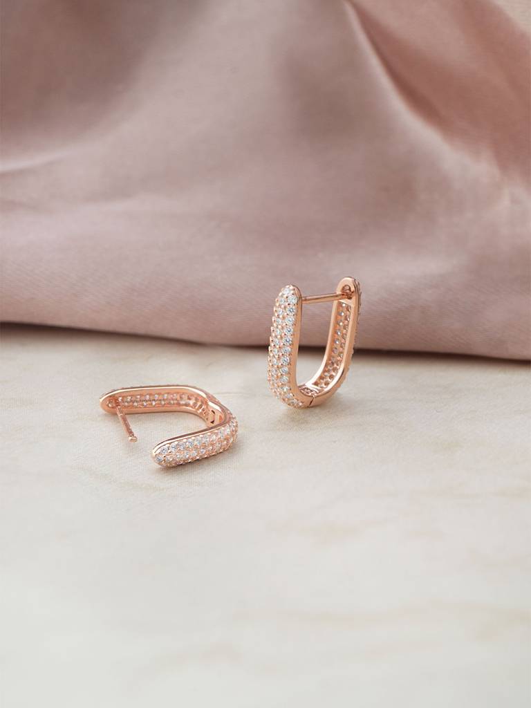 Mannash Sparkling Front And Back Rose Gold Plated Sterling Silver Hoop Earrings : MZREH883D2065