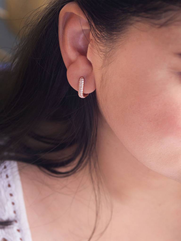 Mannash Sparkling Front And Back Rose Gold Plated Sterling Silver Hoop Earrings : MZREH883D2065