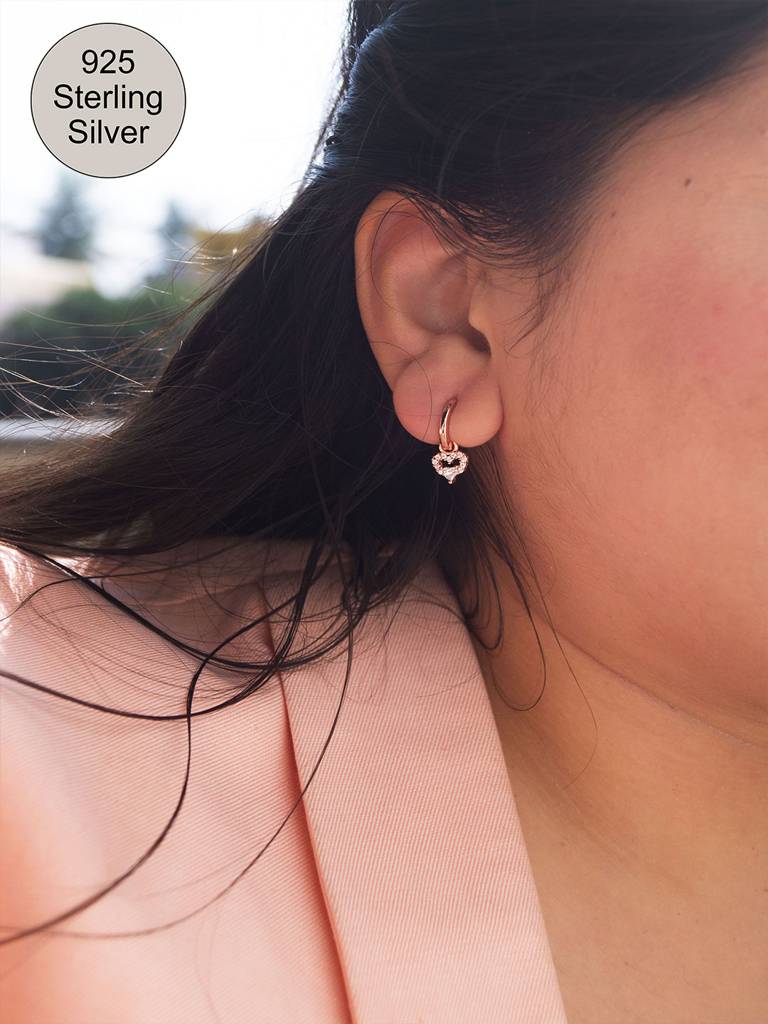 Mannash Detachable Heart Charm Rose Gold Plated Sterling Silver Hoop Earrings : MZREH928D2336