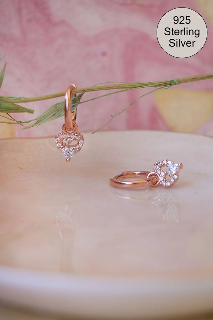 Mannash Detachable Heart Charm Rose Gold Plated Sterling Silver Hoop Earrings : MZREH928D2336