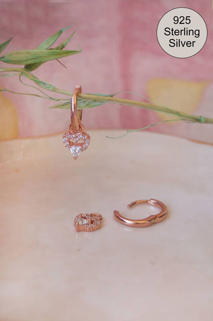 Mannash Detachable Heart Charm Rose Gold Plated Sterling Silver Hoop Earrings : MZREH928D2336