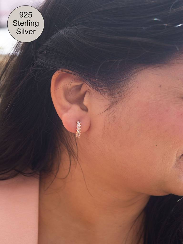 Mannash Elegant Deco Rose Gold Plated Sterling Silver Hoop Earrings : MZREH966D2394