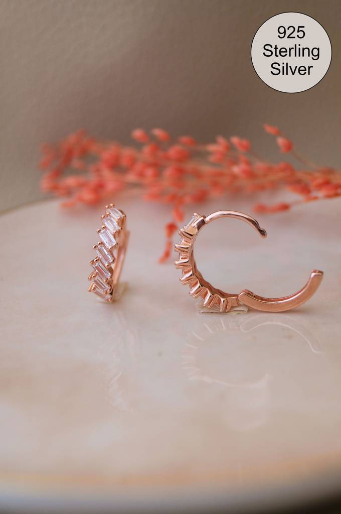 Mannash Elegant Deco Rose Gold Plated Sterling Silver Hoop Earrings : MZREH966D2394