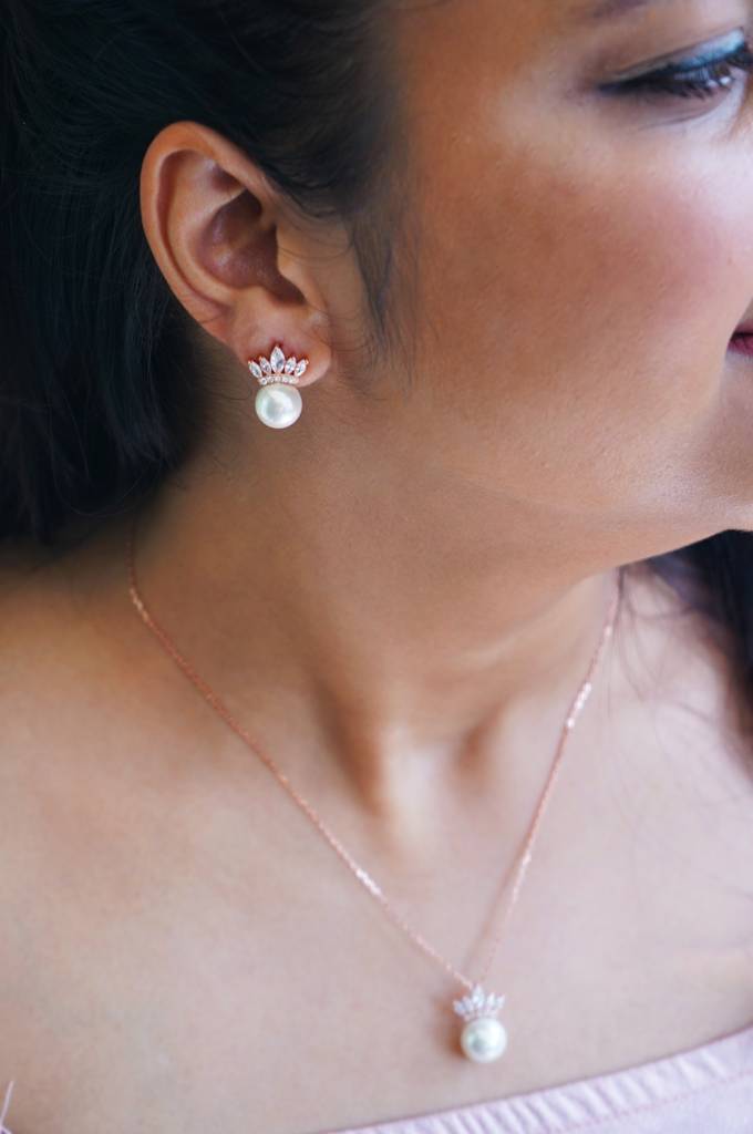 Mannash Pearl With A Crown Rose Gold Plated Sterling Silver Statement Stud Earrings : MZRES259D505