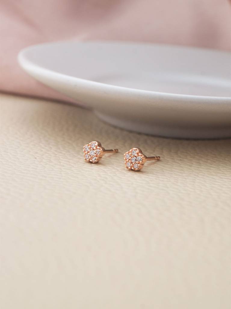 Mannash Happy Flower Rose Gold Plated Sterling Silver Stud Earrings : MZRES296D1805