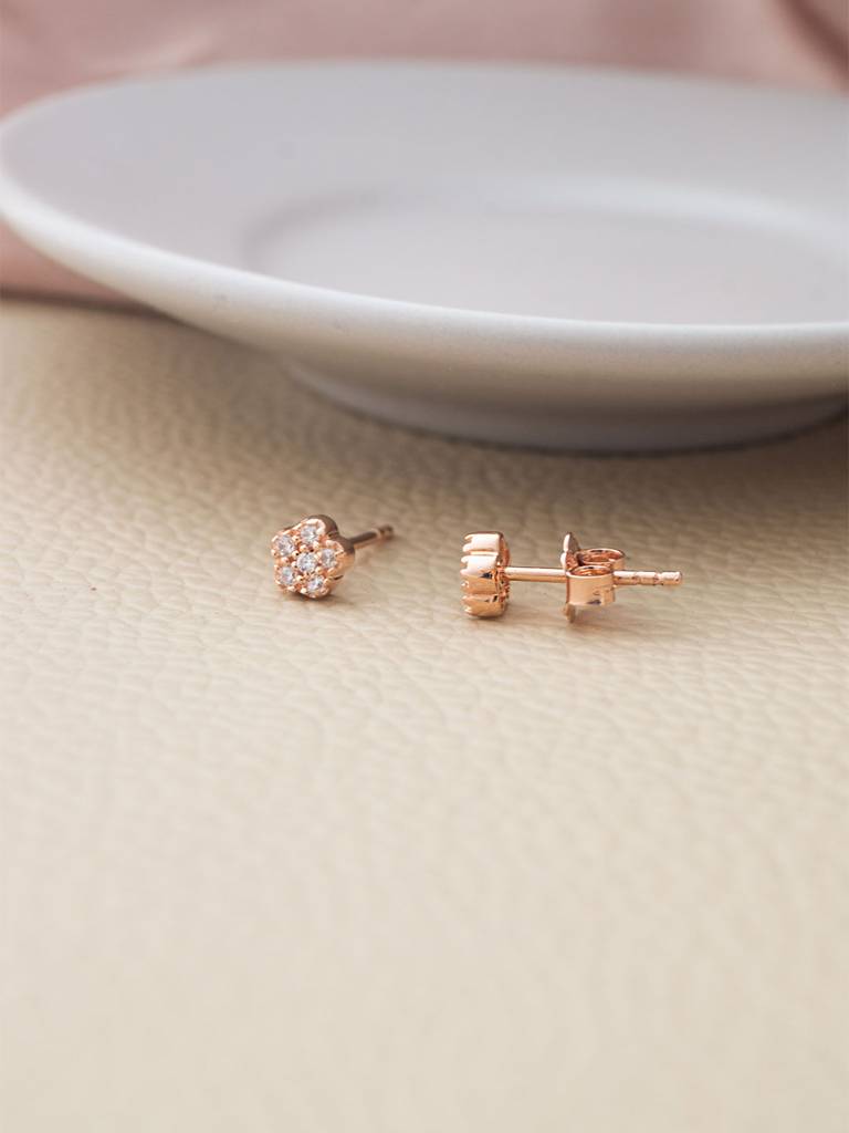 Mannash Happy Flower Rose Gold Plated Sterling Silver Stud Earrings : MZRES296D1805