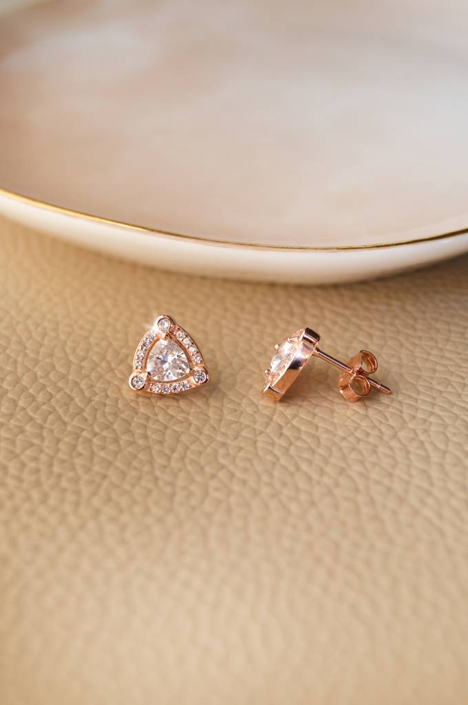 Mannash Dazzling Triangle Rose Gold Plated Sterling Silver Stud Earrings : MZRES307D610