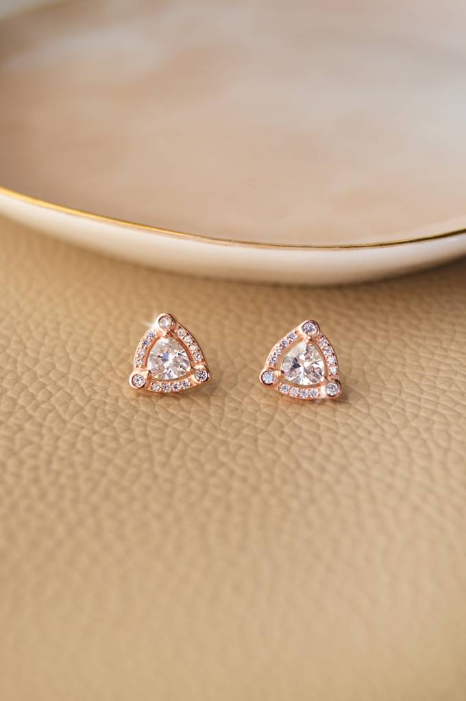 Mannash Dazzling Triangle Rose Gold Plated Sterling Silver Stud Earrings : MZRES307D610