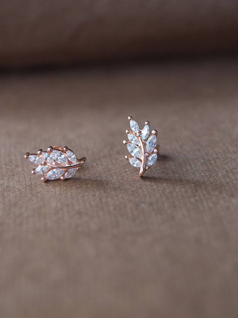 Leaf Trail Rose Gold Plated Sterling Silver Earrings : MZRES348D764