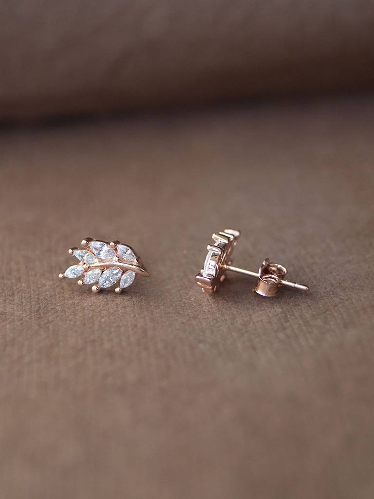 Leaf Trail Rose Gold Plated Sterling Silver Earrings : MZRES348D764