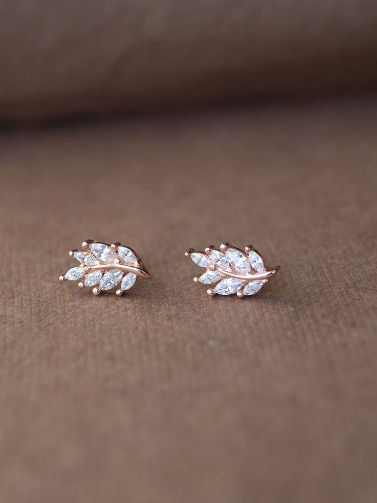Leaf Trail Rose Gold Plated Sterling Silver Earrings : MZRES348D764