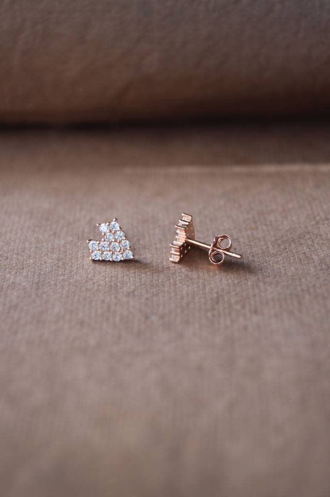 Mannash 8 Bit Heart Rose Gold Plated Sterling Silver Earrings : MZRES357D782