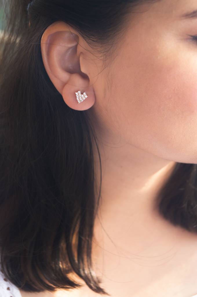 Mannash 8 Bit Heart Rose Gold Plated Sterling Silver Earrings : MZRES357D782