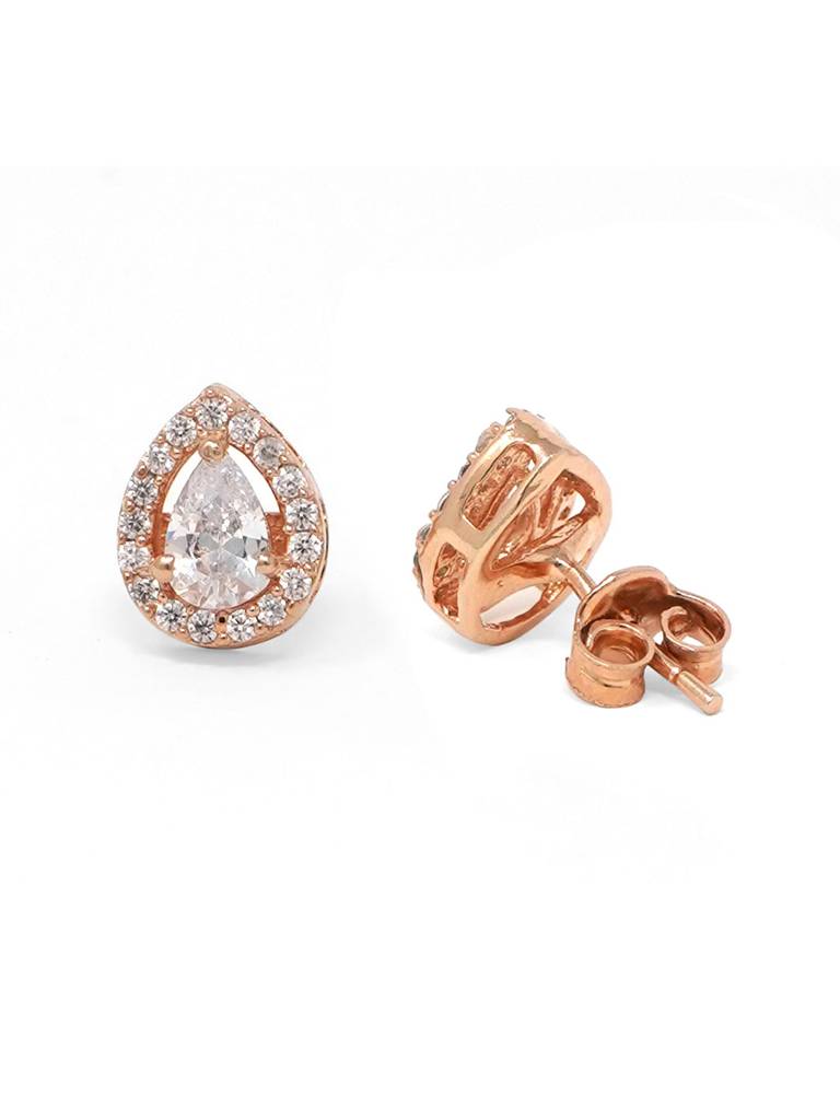 Mannash Halo Pear Rose Gold Plated Solitaire 925 Sterling Silver Earrings