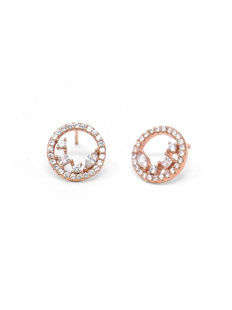 Mannash Blossom Circle Rose Gold Plated Sterling Silver Stud Earrings : MZRES386D850