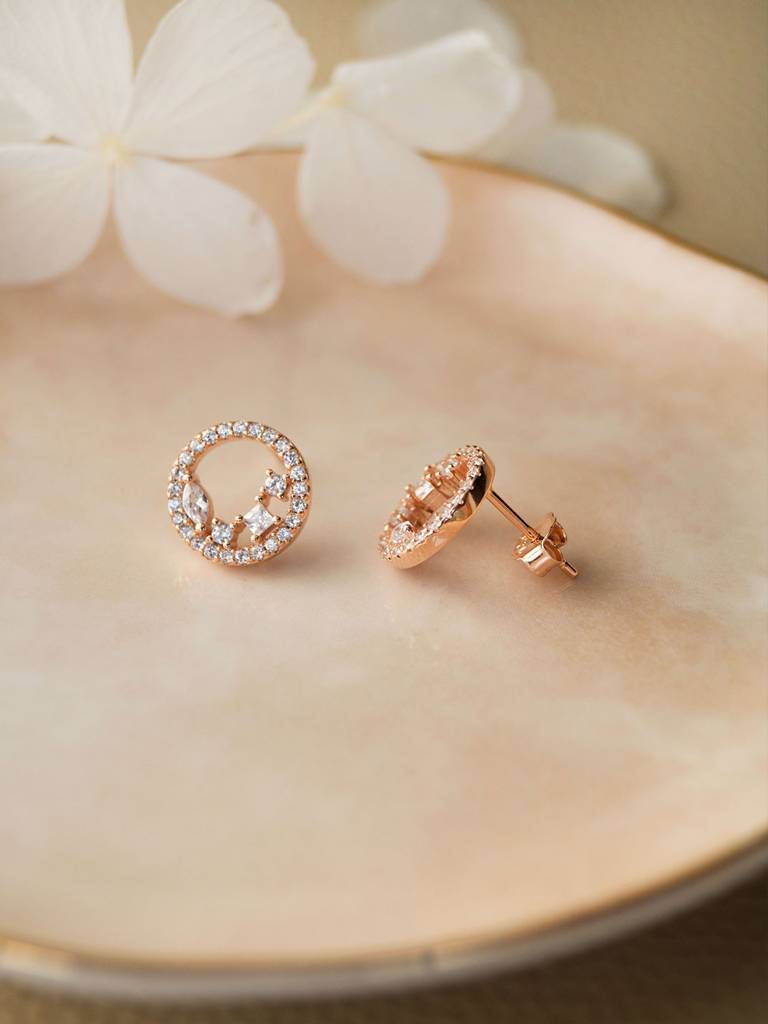 Mannash Blossom Circle Rose Gold Plated Sterling Silver Stud Earrings : MZRES386D850