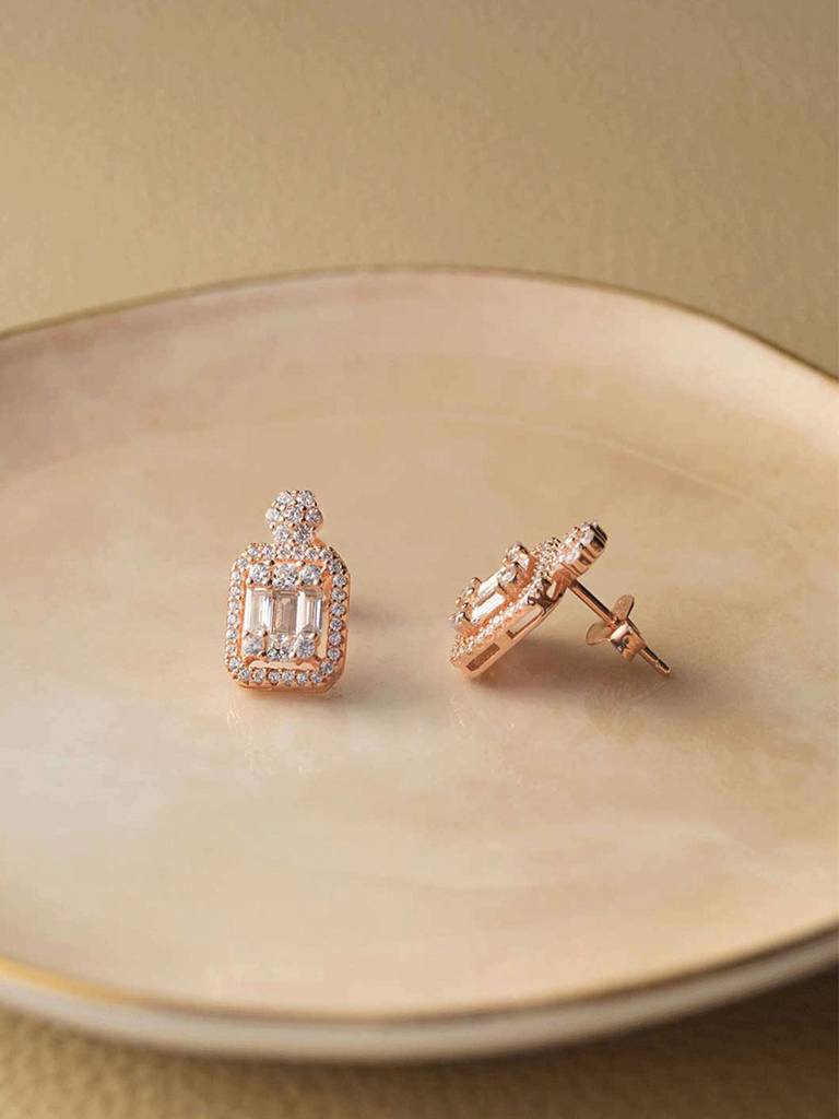 Mannash Let's Shine Rose Gold Plated 925 Sterling Silver Stud Earrings