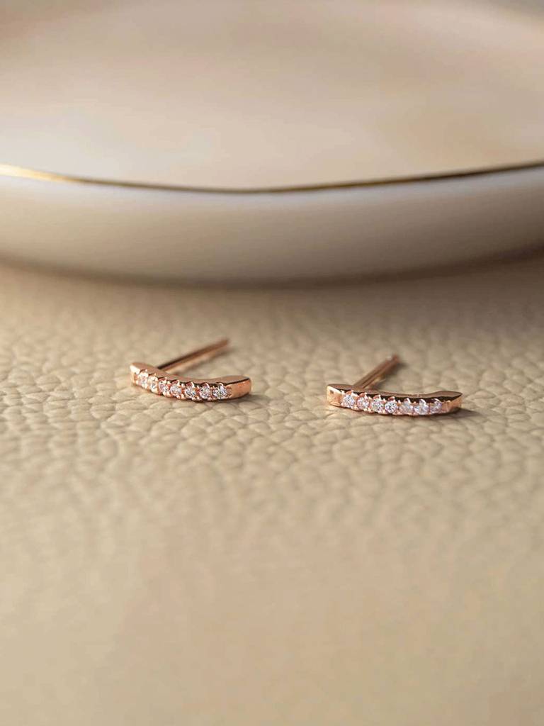 Mannash Dainty Line Rose Gold Plated 925 Sterling Silver Stud Earrings