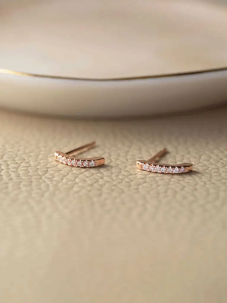 Mannash Dainty Line Rose Gold Plated 925 Sterling Silver Stud Earrings